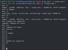 Screenshot of some of the test commands in the shell.