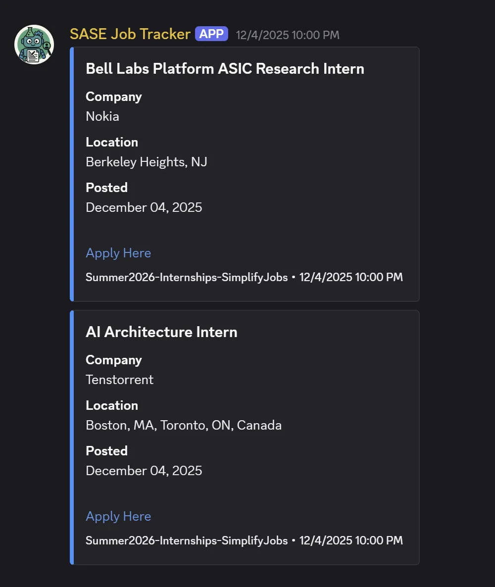 Screenshot of the channel and job posting example